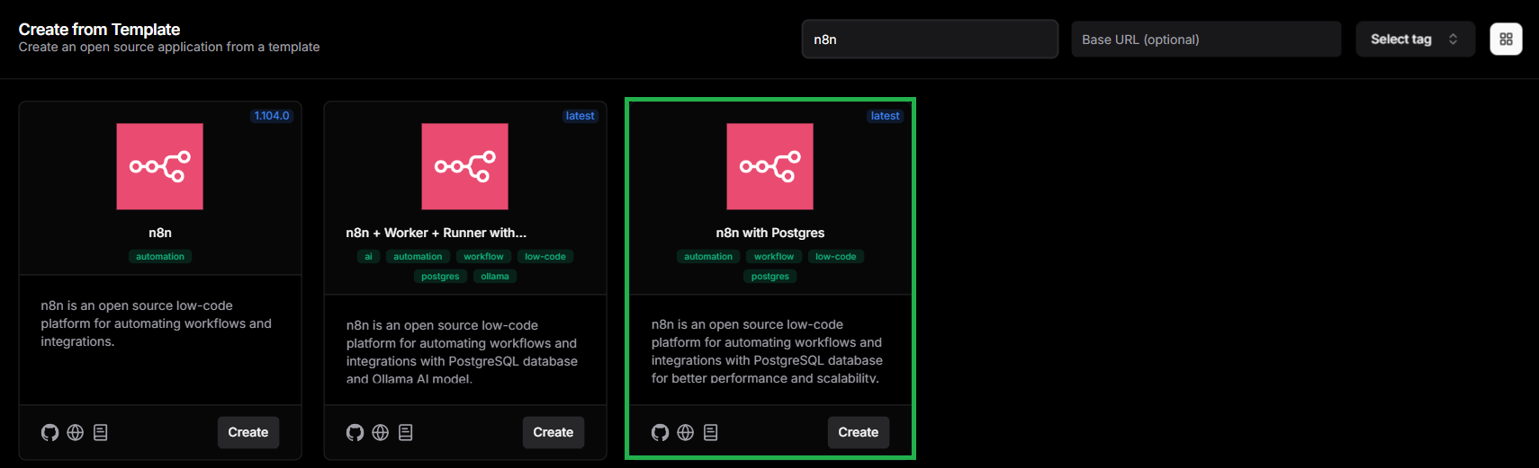 n8n template selection